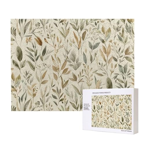 Phayah 500-teiliges Puzzle für Erwachsene, Holzpuzzle, Spielzeug-Set, Heimdekoration, 52 x 38 cm, Blumen-Aquarellmuster von PHAYAH