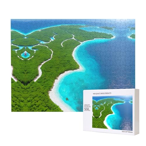 Phayah An Island in The Ocean Puzzles 500 Teile für Puzzle, Holzpuzzle für Familie, Freunde, Heimdekoration, Wandkunst, 20,4 x 38,1 cm von PHAYAH