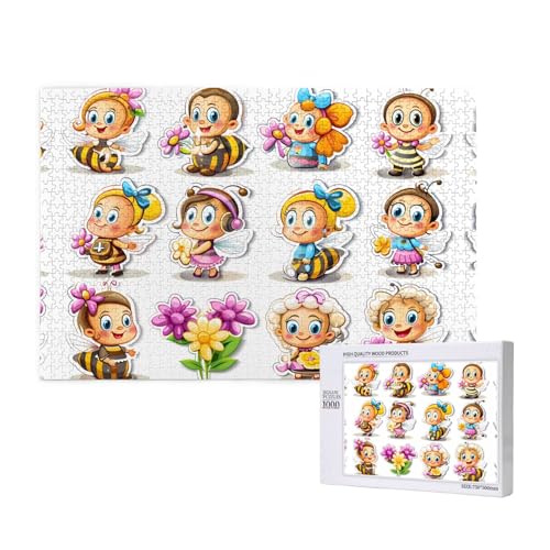 Phayah Bienen-Cartoon-Puzzles für Erwachsene, 1000 Teile, Heimdekoration, Geburtstagsparty für Männer und Frauen, 29,5 x 50 cm Phayah Bienen-Cartoon-Puzzles für Erwachsene, 1000 Teile, Heimdekoration, Geburtstagsparty für Männer und Frauen, 29,5 x 50 cm von PHAYAH
