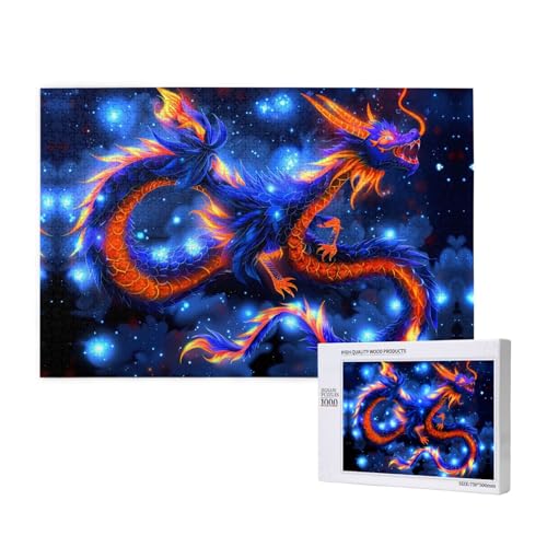 Phayah Blauer Drache, Puzzle für Erwachsene, 1000 Teile, Heimdekoration, Geburtstagsparty für Männer und Frauen, 29,5 x 50 cm von PHAYAH