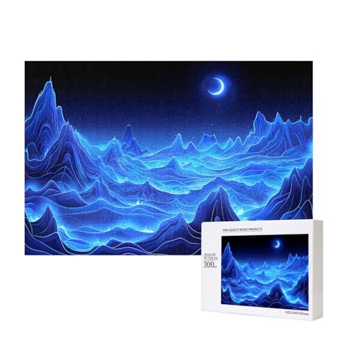 Phayah Blue Moon Blue Mountain Pattern Puzzle Einzigartiges Puzzle Wandkunst Bild für Heimdekoration 300 Stück von PHAYAH