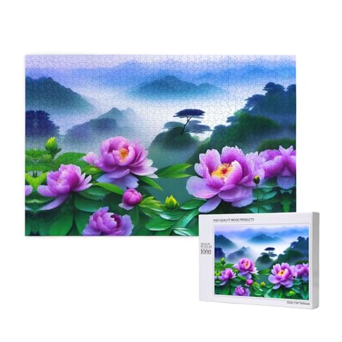 Phayah Blühende Pfingstrosen, Puzzle für Erwachsene, 1000 Teile, Heimdekoration, Geburtstagsparty für Männer und Frauen, 29,5 x 50 cm von PHAYAH