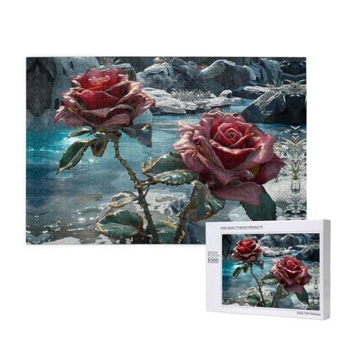 Phayah Blühende rote Rosen Puzzle für Erwachsene, 1000 Teile, Heimdekoration, Geburtstagsparty für Männer und Frauen, 29,5 x 50 cm von PHAYAH