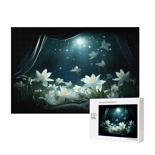 Phayah Blüte im Mondlicht Muster Puzzle Einzigartige Puzzle Wandkunst Bild für Heimdekoration 300 Stück von PHAYAH