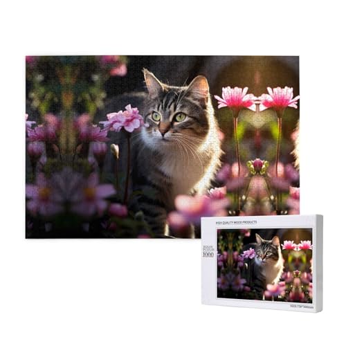 Phayah Blumen-Katzen-Puzzle, 1000 Teile für Puzzle, Holzpuzzle für Familie, Freunde, Heimdekoration, Wandkunst, 75 x 50 cm Phayah Blumen-Katzen-Puzzle, 1000 Teile für Puzzle, Holzpuzzle für Familie, Freunde, Heimdekoration, Wandkunst, 75 x 50 cm von PHAYAH