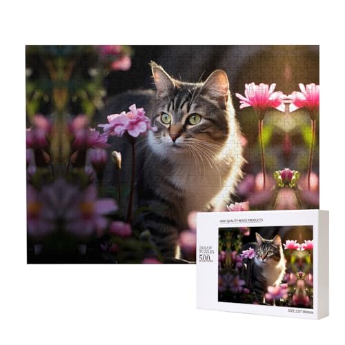 Phayah Blumen-Katzen-Puzzle, 500 Teile, für Puzzle, Holzpuzzle für Familie, Freunde, Heimdekoration, Wandkunst, 50,4 x 38,1 cm von PHAYAH