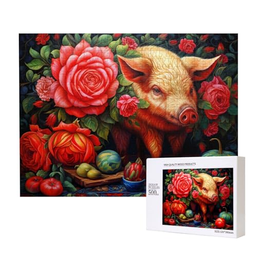 Phayah Blumen und Schwein Puzzles für Erwachsene 500 Teile Kinder Intelligenz Entwicklung Spielzeug 20,4 x 38,1 cm von PHAYAH