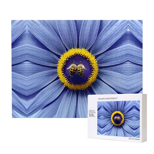 Phayah Blumenherz, Biene, Puzzle, 500 Teile, Holzpuzzle für Familie, Freunde, Heimdekoration, Wandkunst, 20,4 x 38,1 cm von PHAYAH