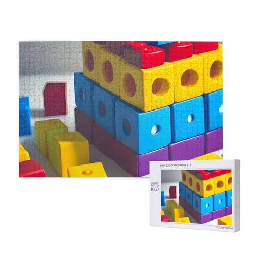 Phayah Bunte Bausteine, Puzzle, 1000 Teile für Puzzle, Holzpuzzle für Familie, Freunde, Heimdekoration, Wandkunst, 29,5 x 50 cm von PHAYAH