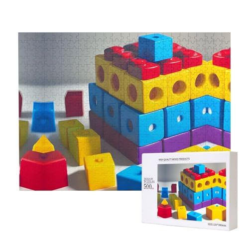 Phayah Bunte Bausteine, Puzzle, 500 Teile, für Puzzle, Holzpuzzle für Familie, Freunde, Heimdekoration, Wandkunst, 20,4 x 38,1 cm von PHAYAH
