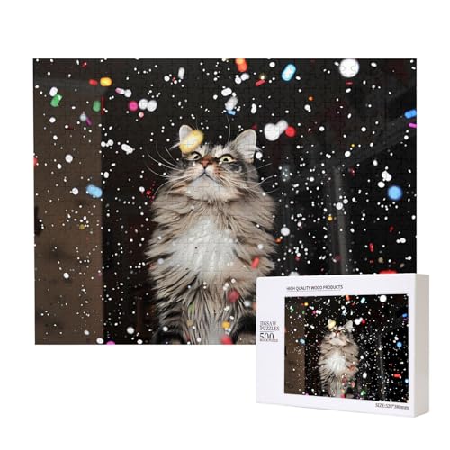 Phayah Bunte Blumen-Katzen-Puzzles für Erwachsene, 500 Teile, Kinderspielzeug, Intelligenzentwicklungsspielzeug, 20,4 x 38,1 cm von PHAYAH
