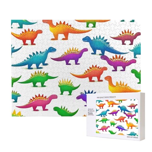 Phayah Bunte Dinosaurier-Puzzle, 500 Teile, für Puzzle, Holzpuzzle für Familie, Freunde, Heimdekoration, Wandkunst, 50,4 x 38,1 cm von PHAYAH