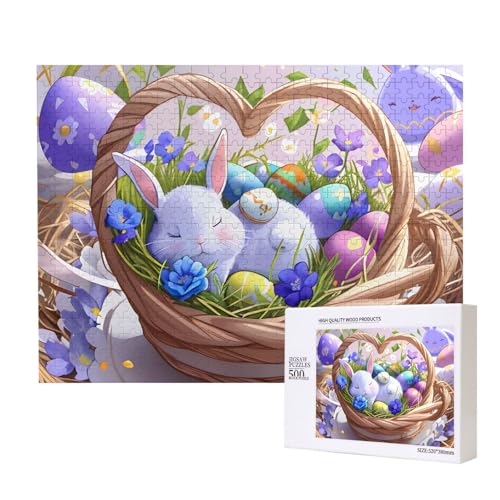 Phayah Bunte Eier-Hasen-Puzzle, 500 Teile, für Puzzle, Holzpuzzle für Familie, Freunde, Heimdekoration, Wandkunst, 50 x 38 cm Phayah Bunte Eier-Hasen-Puzzle, 500 Teile, für Puzzle, Holzpuzzle für Familie, Freunde, Heimdekoration, Wandkunst, 50 x 38 cm von PHAYAH