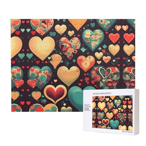 Phayah Bunte Herz-Puzzles für Erwachsene, 500 Teile, Heimdekoration, Geburtstagsparty für Männer und Frauen, 50 x 38 cm von PHAYAH