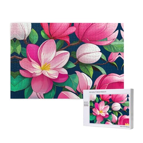 Phayah Bunte Magnolien-Puzzle, 1000 Teile für Puzzle, Holzpuzzle für Familie, Freunde, Heimdekoration, Wandkunst, 75 x 50 cm von PHAYAH