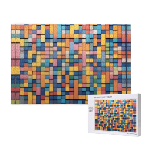 Phayah Bunte Quadrate, Puzzle, 1000 Teile für Puzzle, Holzpuzzle für Familie, Freunde, Heimdekoration, Wandkunst, 75 x 50 cm von PHAYAH