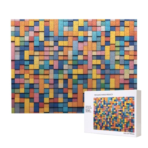 Phayah Bunte Quadrate, Puzzle, 500 Teile, für Puzzle, Holzpuzzle für Familie, Freunde, Heimdekoration, Wandkunst, 50 x 38 cm Phayah Bunte Quadrate, Puzzle, 500 Teile, für Puzzle, Holzpuzzle für Familie, Freunde, Heimdekoration, Wandkunst, 50 x 38 cm von PHAYAH
