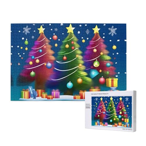 Phayah Bunte Weihnachtspuzzle, 1000 Teile, für Puzzle, Holzpuzzle für Familie, Freunde, Heimdekoration, Wandkunst, 75 x 50 cm von PHAYAH