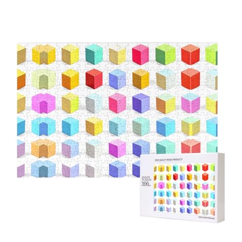 Phayah Bunte Würfel-Puzzle, 300 Teile für Puzzle, Holzpuzzle für Familie, Freunde, Heimdekoration, Wandkunst, 15,7 x 27,9 cm Phayah Bunte Würfel-Puzzle, 300 Teile für Puzzle, Holzpuzzle für Familie, Freunde, Heimdekoration, Wandkunst, 15,7 x 27,9 cm von PHAYAH