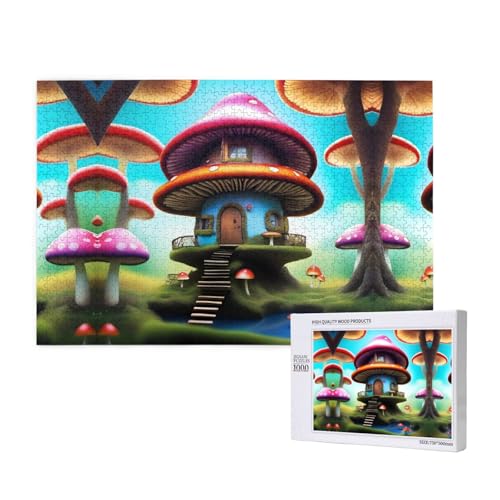 Phayah Buntes Pilzhaus-Puzzle, 1000 Teile, für Puzzle, Holzpuzzle für Familie, Freunde, Heimdekoration, Wandkunst, 75 x 50 cm von PHAYAH