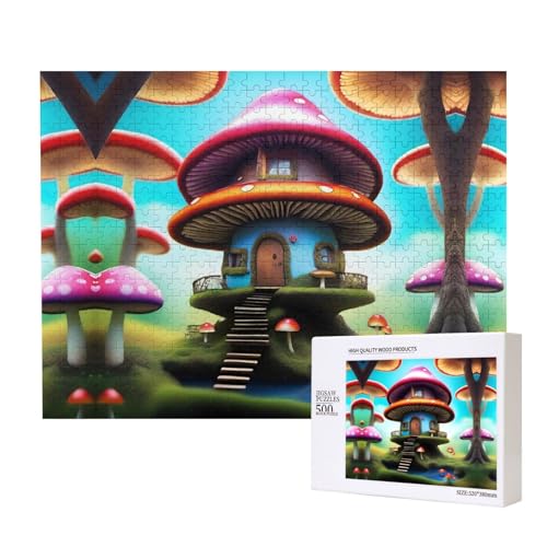 Phayah Buntes Pilzhaus-Puzzle, 500 Teile, für Puzzle, Holzpuzzle für Familie, Freunde, Heimdekoration, Wandkunst, 50 x 38 cm Phayah Buntes Pilzhaus-Puzzle, 500 Teile, für Puzzle, Holzpuzzle für Familie, Freunde, Heimdekoration, Wandkunst, 50 x 38 cm von PHAYAH