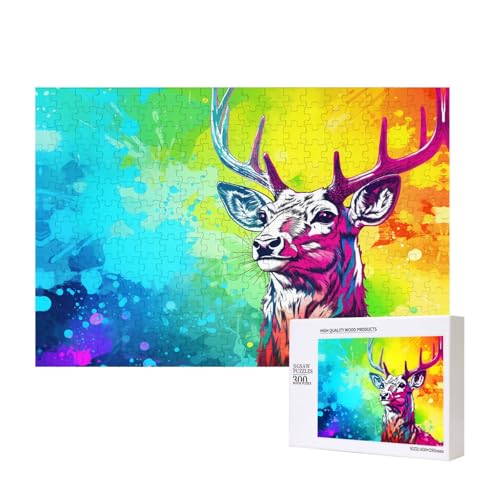 Phayah Buntes Sika-Hirsch-Muster, Puzzle, einzigartiges Puzzle, Wandkunst, Bild für Heimdekoration, 300 Stück von PHAYAH