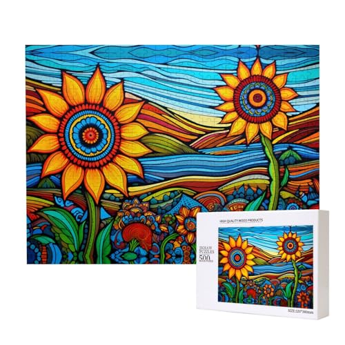 Phayah Buntes Sonnenblumen-Muster, Puzzle, einzigartiges Puzzle, Wandkunst, Bild für Heimdekoration, 500 Stück von PHAYAH