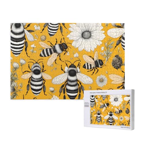 Phayah Cartoon-Bienen-Puzzle, 1000 Teile für Puzzle, Holzpuzzle für Familie, Freunde, Heimdekoration, Wandkunst, 29,5 x 50 cm Phayah Cartoon-Bienen-Puzzle, 1000 Teile für Puzzle, Holzpuzzle für Familie, Freunde, Heimdekoration, Wandkunst, 29,5 x 50 cm von PHAYAH
