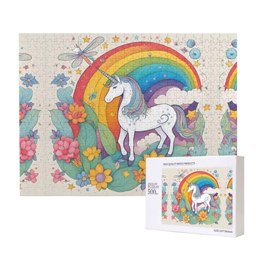 Phayah Cartoon-Einhörner-Puzzle, 500 Teile für Puzzle, Holzpuzzle für Familie, Freunde, Heimdekoration, Wandkunst, 20,4 x 38,1 cm von PHAYAH
