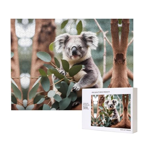 Phayah Cartoon-Koala-Puzzle, 500 Teile, für Puzzle, Holzpuzzle für Familie, Freunde, Heimdekoration, Wandkunst, 20,4 x 38,1 cm von PHAYAH
