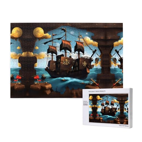 Phayah Cartoon-Puzzles mit Piratenschiff, für Erwachsene, 1000 Teile, Heimdekoration, Geburtstagsparty für Männer und Frauen, 29,5 x 50 cm von PHAYAH