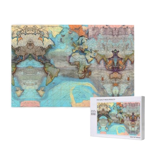Phayah Cartoon-Weltkarte-Puzzles für Erwachsene, 1000 Teile, Heimdekoration, Geburtstagsparty für Männer und Frauen, 29,5 x 50 cm von PHAYAH