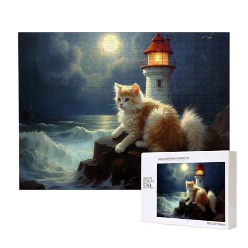Phayah Cat By Lighthouse Puzzle für Erwachsene, 500 Teile, Heimdekoration, Geburtstagsparty, für Männer und Frauen, 20,4 x 38,1 cm Phayah Cat By Lighthouse Puzzle für Erwachsene, 500 Teile, Heimdekoration, Geburtstagsparty, für Männer und Frauen, 20,4 x 38,1 cm von PHAYAH