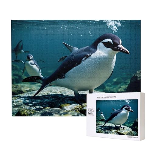 Phayah Cooles Fisch-Pinguin-Puzzle, 500 Teile für Puzzle, Holzpuzzle für Familie, Freunde, Heimdekoration, Wandkunst, 50 x 38 cm Phayah Cooles Fisch-Pinguin-Puzzle, 500 Teile für Puzzle, Holzpuzzle für Familie, Freunde, Heimdekoration, Wandkunst, 50 x 38 cm von PHAYAH