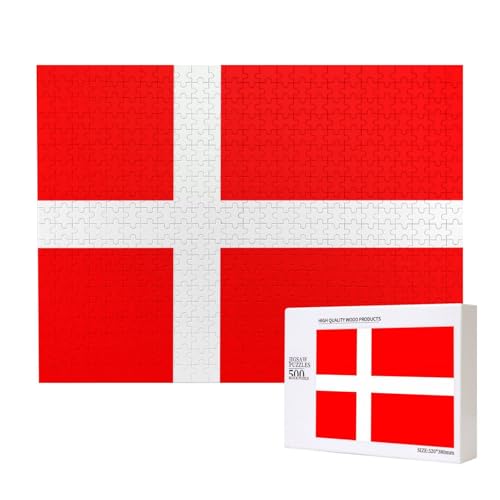 Phayah Dänemark-Puzzle, dänische Flagge, Puzzle, Holzpuzzle für Familie, Freunde, Heimdekoration, Wandkunst, 20,4 x 38,1 cm, 500 Teile von PHAYAH