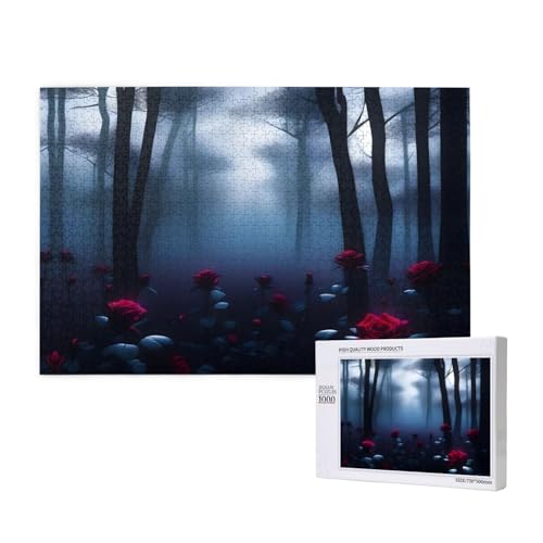 Phayah Dark Rose Forest Puzzles 1000 Teile für Puzzle, Holzpuzzle für Familie, Freunde, Heimdekoration, Wandkunst, 75 x 50 cm von PHAYAH