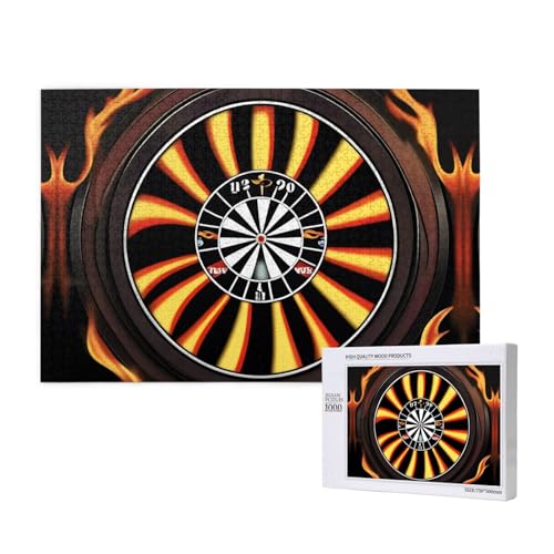 Phayah Dartscheibe mit Flamme, Puzzle, 1000 Teile, Holzpuzzle für Familie, Freunde, Heimdekoration, Wandkunst, 75 x 50 cm Phayah Dartscheibe mit Flamme, Puzzle, 1000 Teile, Holzpuzzle für Familie, Freunde, Heimdekoration, Wandkunst, 75 x 50 cm von PHAYAH