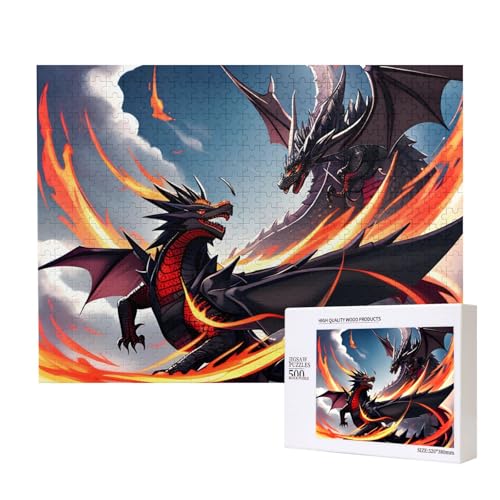 Phayah Doppeldrachen-Schlacht-Puzzle, 500 Teile, für Puzzle, Holzpuzzle für Familie, Freunde, Heimdekoration, Wandkunst, 50,4 x 38,1 cm Phayah Doppeldrachen-Schlacht-Puzzle, 500 Teile, für Puzzle, Holzpuzzle für Familie, Freunde, Heimdekoration, Wandkunst, 50,4 x 38,1 cm von PHAYAH