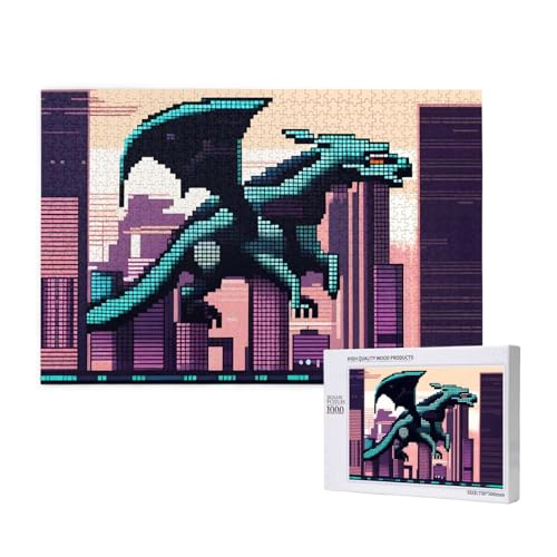 Phayah Dragon In The City Puzzle, 1000 Teile für Puzzle, Holzpuzzle für Familie, Freunde, Heimdekoration, Wandkunst, 75 x 50 cm von PHAYAH