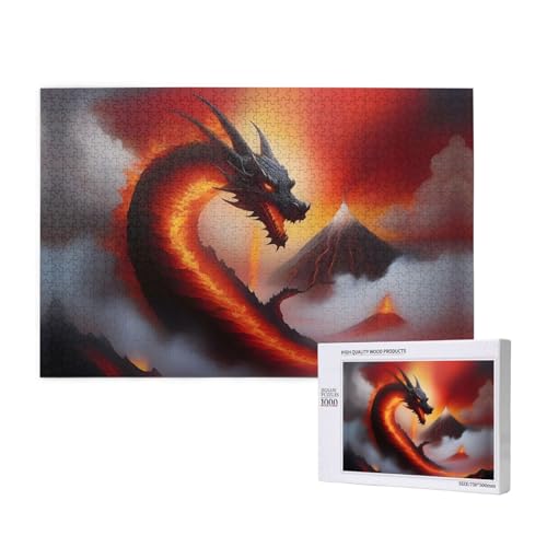 Phayah Dragon On Vulcano Puzzle, 1000 Teile für Puzzle, Holzpuzzle für Familie, Freunde, Heimdekoration, Wandkunst, 75 x 50 cm von PHAYAH