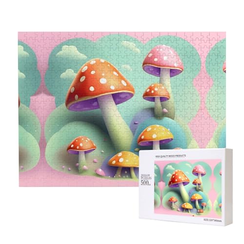 Phayah Dreamy Little Mushroom Puzzles 500 Teile für Puzzle, Holzpuzzle für Familie, Freunde, Heimdekoration, Wandkunst, 20,4 x 38,1 cm von PHAYAH