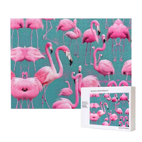 Phayah Eine Flamingo-Flock-Puzzles für Erwachsene, 500 Teile, Heimdekoration, Geburtstagsparty für Männer und Frauen, 20,4 x 15 cm von PHAYAH