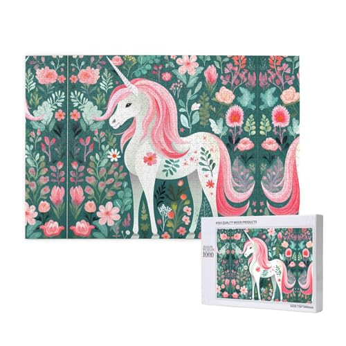Phayah Einhorn mit rosa Haaren, Puzzle für Erwachsene, 1000 Teile, Heimdekoration, Geburtstagsparty für Männer und Frauen, 29,5 x 50 cm von PHAYAH