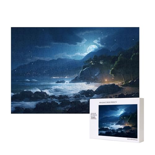 Phayah Einzigartiges Puzzle, Motiv: Strand bei Nacht, Wandkunst, Bild für Heimdekoration, 300 Stück von PHAYAH