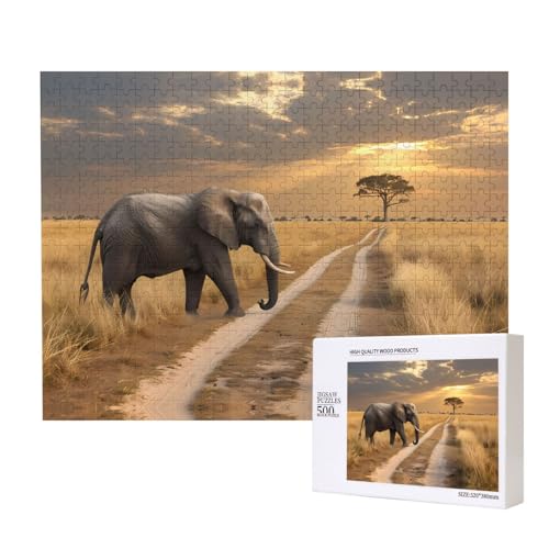 Phayah Elefant On The Roadside Puzzles für Erwachsene 500 Teile Kinder Intelligenz Entwicklungsspielzeug 20,4 x 38,1 cm von PHAYAH