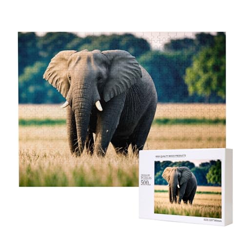 Phayah Elefant im Grasland, Puzzle, 500 Teile, Holzpuzzle für Familie, Freunde, Heimdekoration, Wandkunst, 500 x 38 cm Phayah Elefant im Grasland, Puzzle, 500 Teile, Holzpuzzle für Familie, Freunde, Heimdekoration, Wandkunst, 500 x 38 cm von PHAYAH