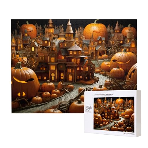 Phayah Fantasy Pumpkin City Puzzle für Erwachsene, 500 Teile, Heimdekoration, Geburtstagsparty für Männer und Frauen, 50 x 38 cm von PHAYAH