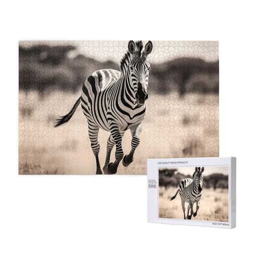Phayah Galoppierendes Zebra-Puzzle, 1000 Teile für Puzzle, Holzpuzzle für Familie, Freunde, Heimdekoration, Wandkunst, 75 x 50 cm Phayah Galoppierendes Zebra-Puzzle, 1000 Teile für Puzzle, Holzpuzzle für Familie, Freunde, Heimdekoration, Wandkunst, 75 x 50 cm von PHAYAH