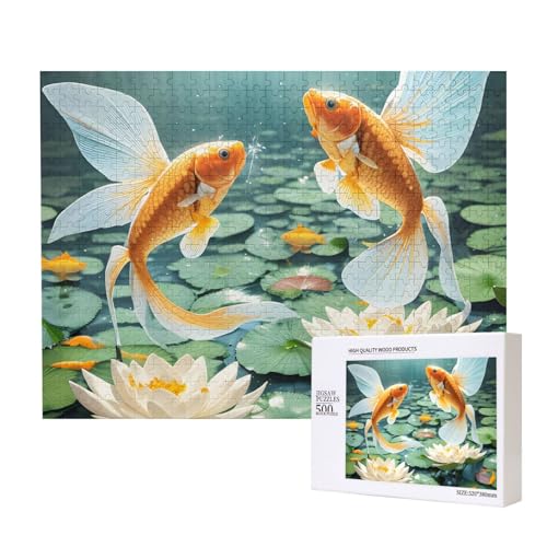 Phayah Goldfisch- und Lotus-Puzzles für Erwachsene, 500 Teile, Heimdekoration, Geburtstagsparty für Männer und Frauen, 20,4 x 38,1 cm Phayah Goldfisch- und Lotus-Puzzles für Erwachsene, 500 Teile, Heimdekoration, Geburtstagsparty für Männer und Frauen, 20,4 x 38,1 cm von PHAYAH