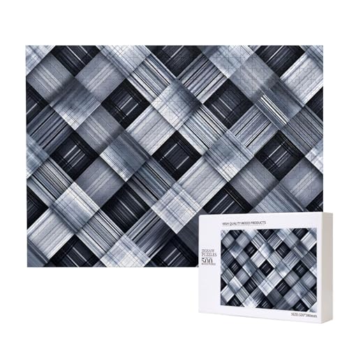 Phayah Grau-weiß kariertes Stoffpuzzle, 500 Teile, für Puzzle, Holzpuzzle für Familie, Freunde, Heimdekoration, Wandkunst, 500 x 38 cm von PHAYAH